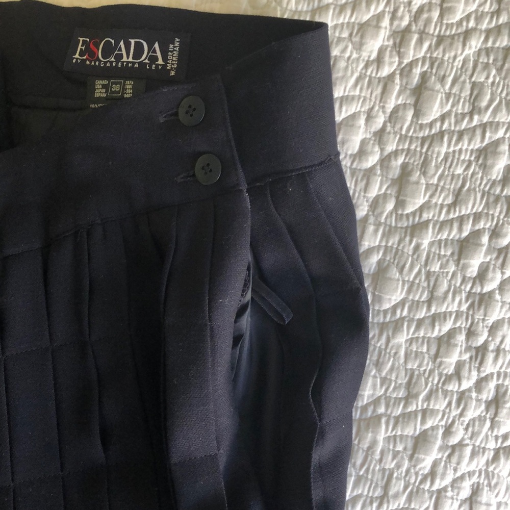 ESCADA Vintage Classic Navy Blue Knife Pleated Wool Gabardine Maxi Skirt - Picture 7 of 10